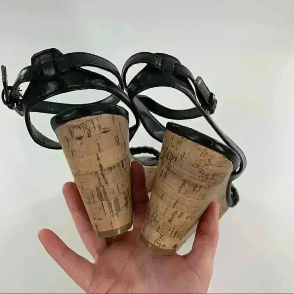 Unisa sandals 9.5 Unkylia black faux leather braided faux cork wedge platforms - Picture 10 of 14